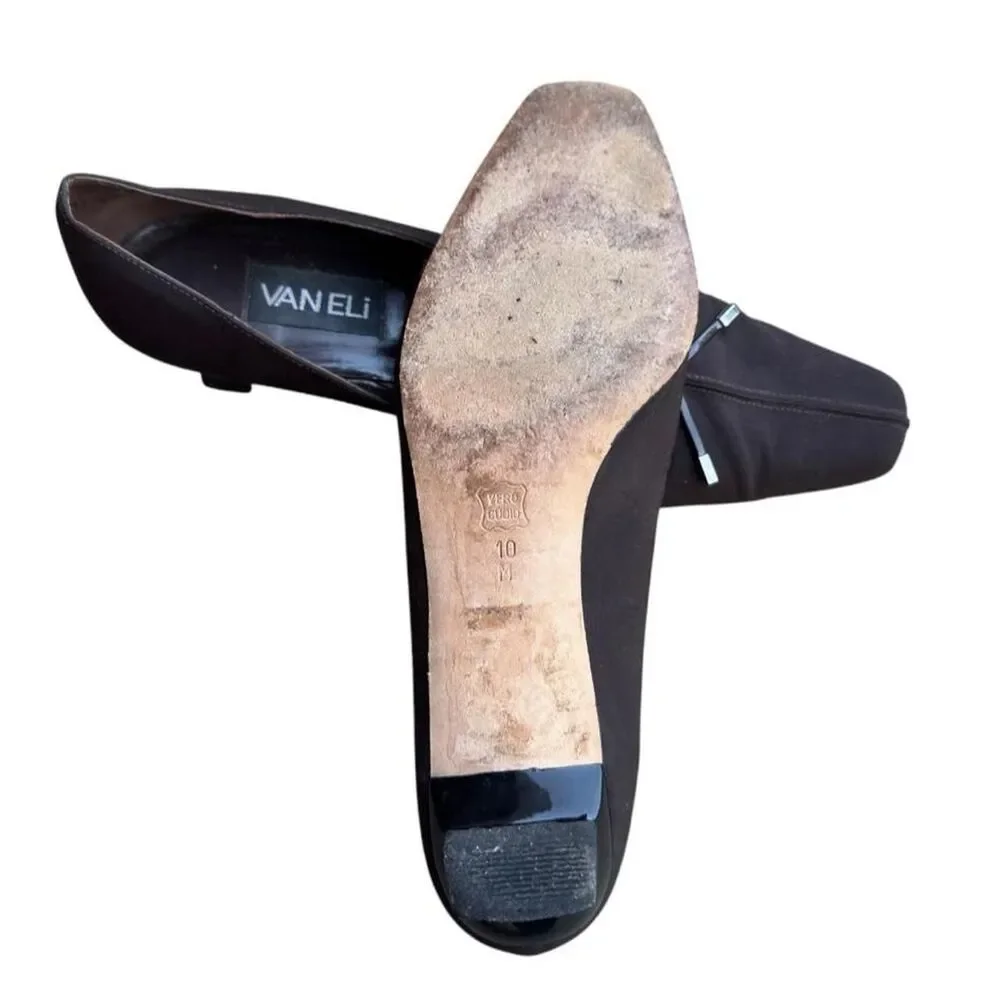 Vaneli Rhea Block Heel Leather Square Toe Bow Pumps Black Size 10